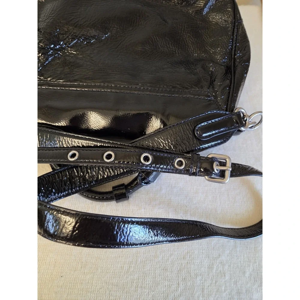 Marc by Marc Jacobs Black Patent Leather Turnlock Satchel Bag Shoulder Strap...